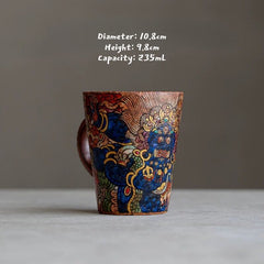 Hand-Painted Mahakala Tea Cup - Wabi-Sabi Style Ceramic Chawan - Jiujue Tang Artisan Collection