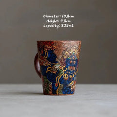 Hand-Painted Mahakala Tea Cup - Wabi-Sabi Style Ceramic Chawan - Jiujue Tang Artisan Collection