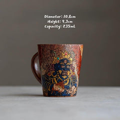 Hand-Painted Mahakala Tea Cup - Wabi-Sabi Style Ceramic Chawan - Jiujue Tang Artisan Collection
