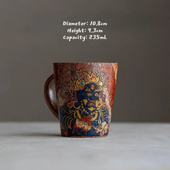 Hand-Painted Mahakala Tea Cup - Wabi-Sabi Style Ceramic Chawan - Jiujue Tang Artisan Collection