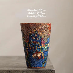 Hand-Painted Mahakala Tea Cup - Wabi-Sabi Style Ceramic Chawan - Jiujue Tang Artisan Collection