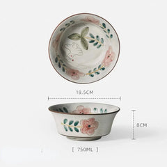 Japanese-Style Stoneware Tableware with Floral Motifs