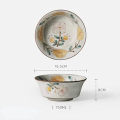Japanese-Style Stoneware Tableware with Floral Motifs