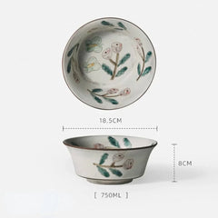 Japanese-Style Stoneware Tableware with Floral Motifs