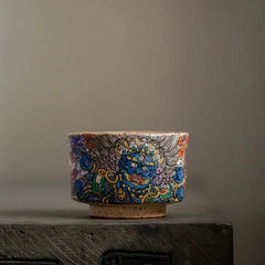 Hand-Painted Mahakala Tea Cup - Wabi-Sabi Style Ceramic Chawan - Jiujue Tang Artisan Collection