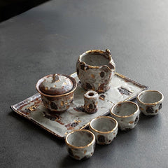 Handmade Dunhuang-Inspired Wabi-Sabi Tea Set - Minimalist Ceramic Brewing Kit with Organic Texture