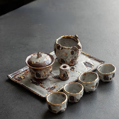 Handmade Dunhuang-Inspired Wabi-Sabi Tea Set - Minimalist Ceramic Brewing Kit with Organic Texture