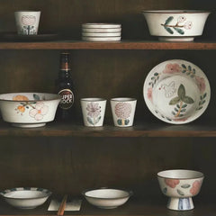 Japanese-Style Stoneware Tableware with Floral Motifs