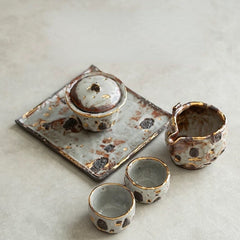 Handmade Dunhuang-Inspired Wabi-Sabi Tea Set - Minimalist Ceramic Brewing Kit with Organic Texture