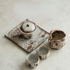 Handmade Dunhuang-Inspired Wabi-Sabi Tea Set - Minimalist Ceramic Brewing Kit with Organic Texture