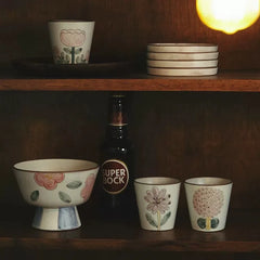 Japanese-Style Stoneware Tableware with Floral Motifs