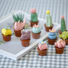 Ceramic Cactus Desk Decor - Whimsical Office & Computer Desktop Decorations, Creative Mini Succulent Home Accent