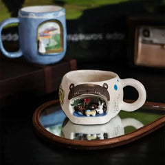 Handcrafted 3D Cartoon Ceramic Mug - Large Hand-Painted Tea/Coffee Cup for Home