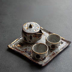 Handmade Dunhuang-Inspired Wabi-Sabi Tea Set - Minimalist Ceramic Brewing Kit with Organic Texture