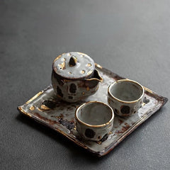 Handmade Dunhuang-Inspired Wabi-Sabi Tea Set - Minimalist Ceramic Brewing Kit with Organic Texture