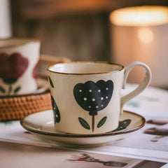Hand-Painted Floral Vintage Coffee Cup & Saucer Set