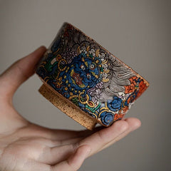 Hand-Painted Mahakala Tea Cup - Wabi-Sabi Style Ceramic Chawan - Jiujue Tang Artisan Collection