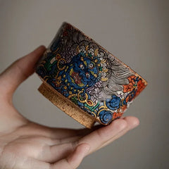 Hand-Painted Mahakala Tea Cup - Wabi-Sabi Style Ceramic Chawan - Jiujue Tang Artisan Collection