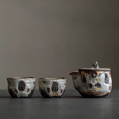 Handmade Dunhuang-Inspired Wabi-Sabi Tea Set - Minimalist Ceramic Brewing Kit with Organic Texture