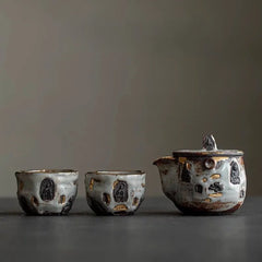 Handmade Dunhuang-Inspired Wabi-Sabi Tea Set - Minimalist Ceramic Brewing Kit with Organic Texture