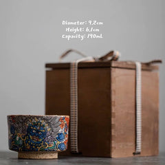 Hand-Painted Mahakala Tea Cup - Wabi-Sabi Style Ceramic Chawan - Jiujue Tang Artisan Collection