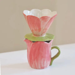 Handmade Floral Ceramic Coffee Set - Pour-Over Pot & Cup Duo