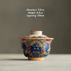 Hand-Painted Mahakala Tea Cup - Wabi-Sabi Style Ceramic Chawan - Jiujue Tang Artisan Collection