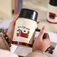 Cartoon Lidded Tumbler, Large Ceramic Water Cup