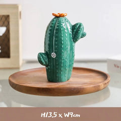 Ceramic Cactus Money Bank - Whimsical Succulent Decor for Desk, Office & Living Room, Creative Piggy Coin Holder