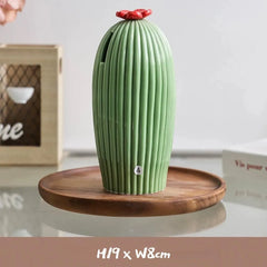 Ceramic Cactus Money Bank - Whimsical Succulent Decor for Desk, Office & Living Room, Creative Piggy Coin Holder