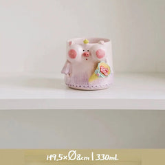 French Romantic Couple Mug - Wedding Piggy Coffee Cup Set, Bride & Groom Gift for Newlyweds