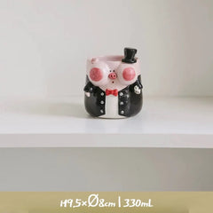French Romantic Couple Mug - Wedding Piggy Coffee Cup Set, Bride & Groom Gift for Newlyweds