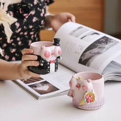 French Romantic Couple Mug - Wedding Piggy Coffee Cup Set, Bride & Groom Gift for Newlyweds