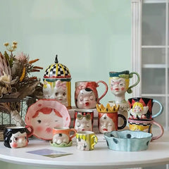 Handcrafted Ceramic Doll Mug - Whimsical Cartoon Coffee Cup & Decor, Multi-Use Drinkware