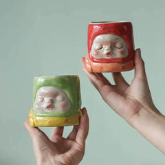 Handcrafted Ceramic Doll Mug - Whimsical Cartoon Coffee Cup & Decor, Multi-Use Drinkware