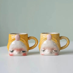 Handcrafted Ceramic Doll Mug - Whimsical Cartoon Coffee Cup & Decor, Multi-Use Drinkware