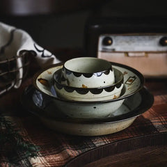 Handcrafted Retro Dinnerware Set - Ceramic Plates & Bowls for Single-Serve Meals, Vintage Tableware Collection