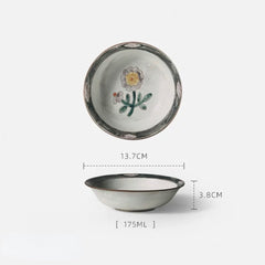 Japanese-Style Stoneware Tableware with Floral Motifs