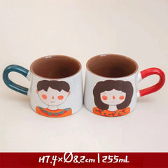 Japanese-style Cute Ceramic Mug Set - Hand-Painted Cartoon Coffee Cups for Couples, Kawaii Drinkware