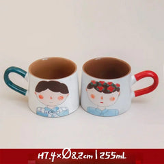 Japanese-style Cute Ceramic Mug Set - Hand-Painted Cartoon Coffee Cups for Couples, Kawaii Drinkware