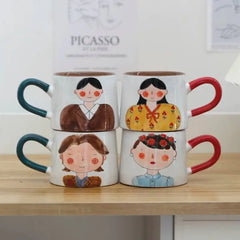 Japanese-style Cute Ceramic Mug Set - Hand-Painted Cartoon Coffee Cups for Couples, Kawaii Drinkware