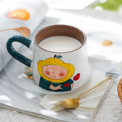 Japanese-style Cute Ceramic Mug Set - Hand-Painted Cartoon Coffee Cups for Couples, Kawaii Drinkware