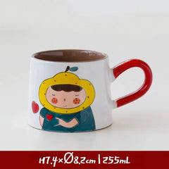 Japanese-style Cute Ceramic Mug Set - Hand-Painted Cartoon Coffee Cups for Couples, Kawaii Drinkware