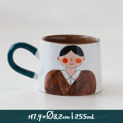 Japanese-style Cute Ceramic Mug Set - Hand-Painted Cartoon Coffee Cups for Couples, Kawaii Drinkware