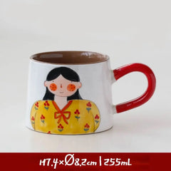 Japanese-style Cute Ceramic Mug Set - Hand-Painted Cartoon Coffee Cups for Couples, Kawaii Drinkware