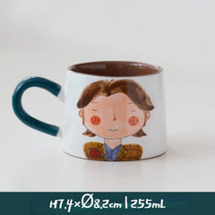 Japanese-style Cute Ceramic Mug Set - Hand-Painted Cartoon Coffee Cups for Couples, Kawaii Drinkware