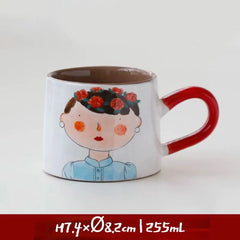 Japanese-style Cute Ceramic Mug Set - Hand-Painted Cartoon Coffee Cups for Couples, Kawaii Drinkware