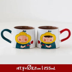 Japanese-style Cute Ceramic Mug Set - Hand-Painted Cartoon Coffee Cups for Couples, Kawaii Drinkware