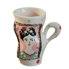 Handcrafted Vintage Oatmeal Twist Mug - Large Ceramic Coffee Cup for Breakfast, High Handle Retro Design