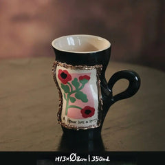 Handcrafted Vintage Oatmeal Twist Mug - Large Ceramic Coffee Cup for Breakfast, High Handle Retro Design